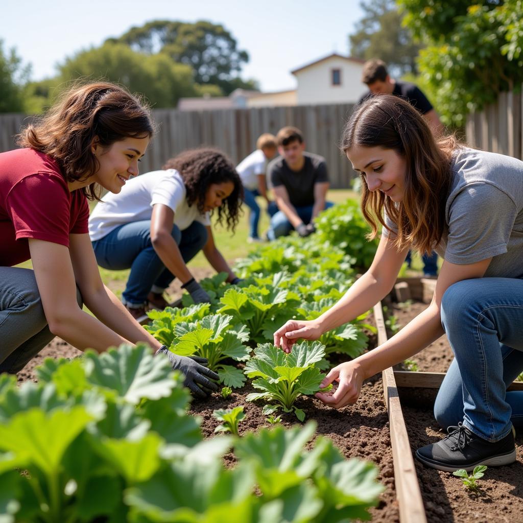 Culver City residents volunteering at a community garden