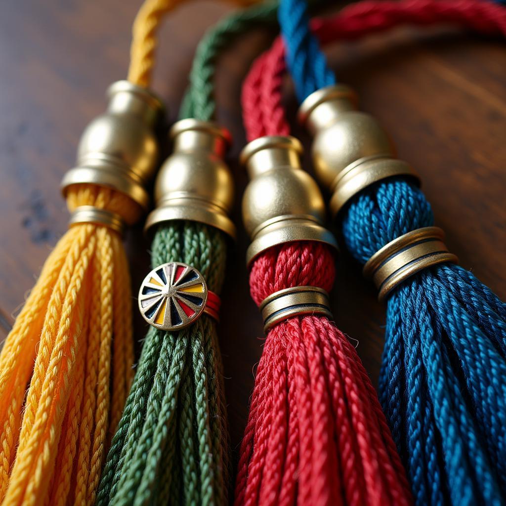 Close up view of the intricate braiding and colors of the English Honor Society cords