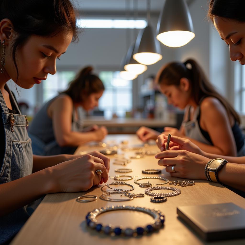 Artisans crafting Sweet Society Jewelry using ethically sourced materials