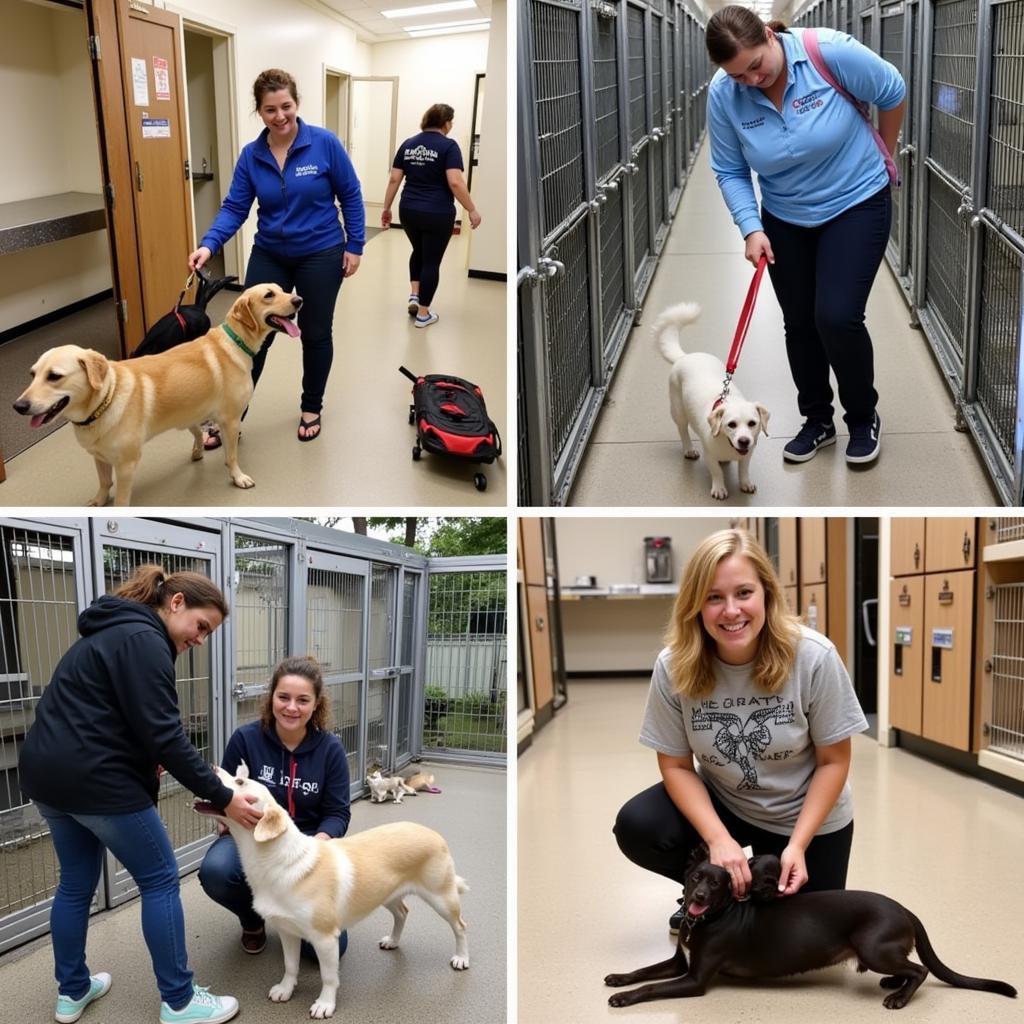 Volunteers at the Floyd County Humane Society providing care and attention to animals.