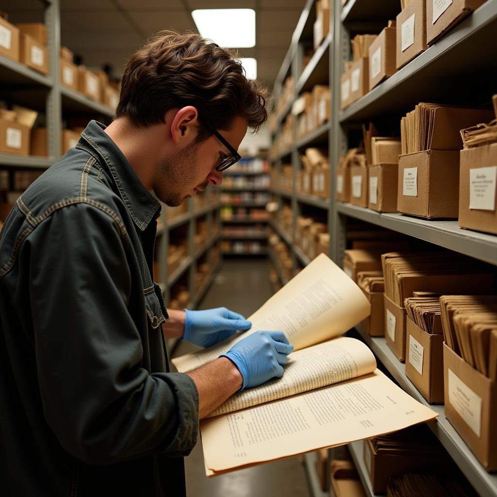 Researcher Examining Documents in the Archives