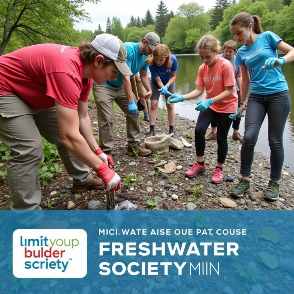 Volunteers participating in a river cleanup organized by Freshwater Society MN.