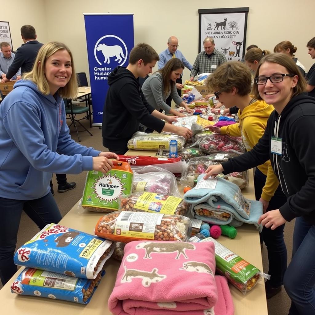 Community members gather for a donation drive to benefit the Greater Androscoggin Humane Society in Maine