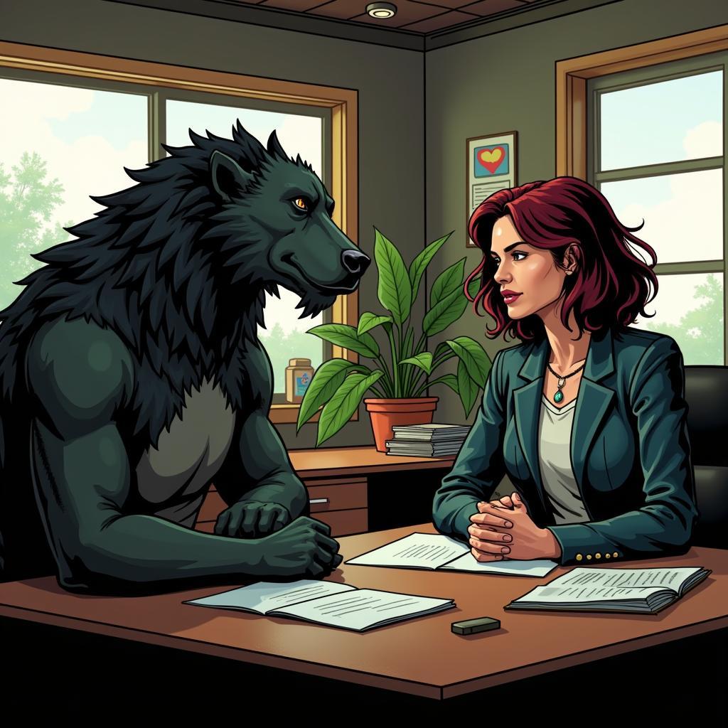 Grizz and Cassandra discussing strategies in The Society