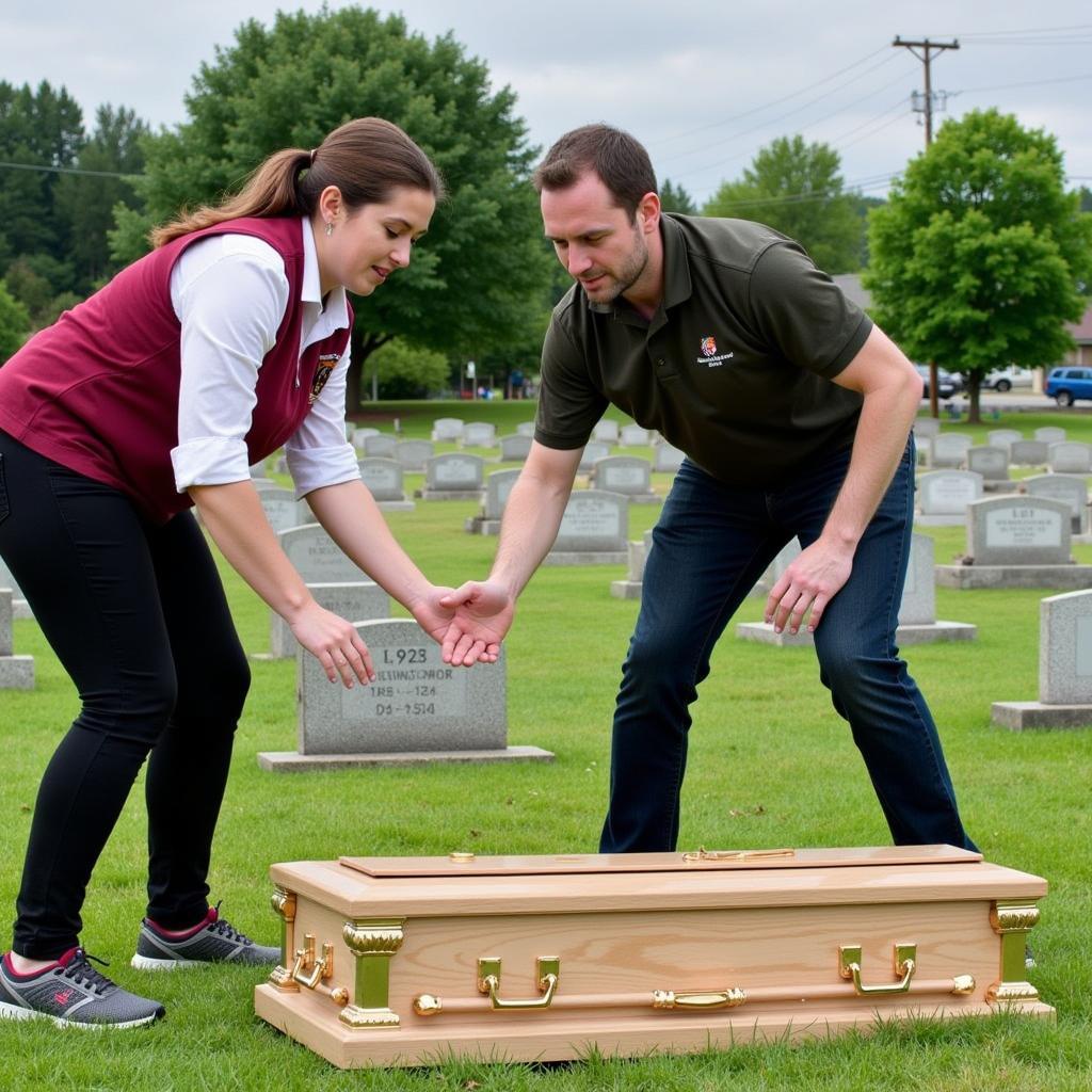 Volunteers assisting with a burial ceremony