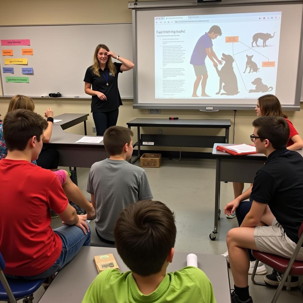 Camp participants learning about animal behavior and training techniques from experienced instructors.