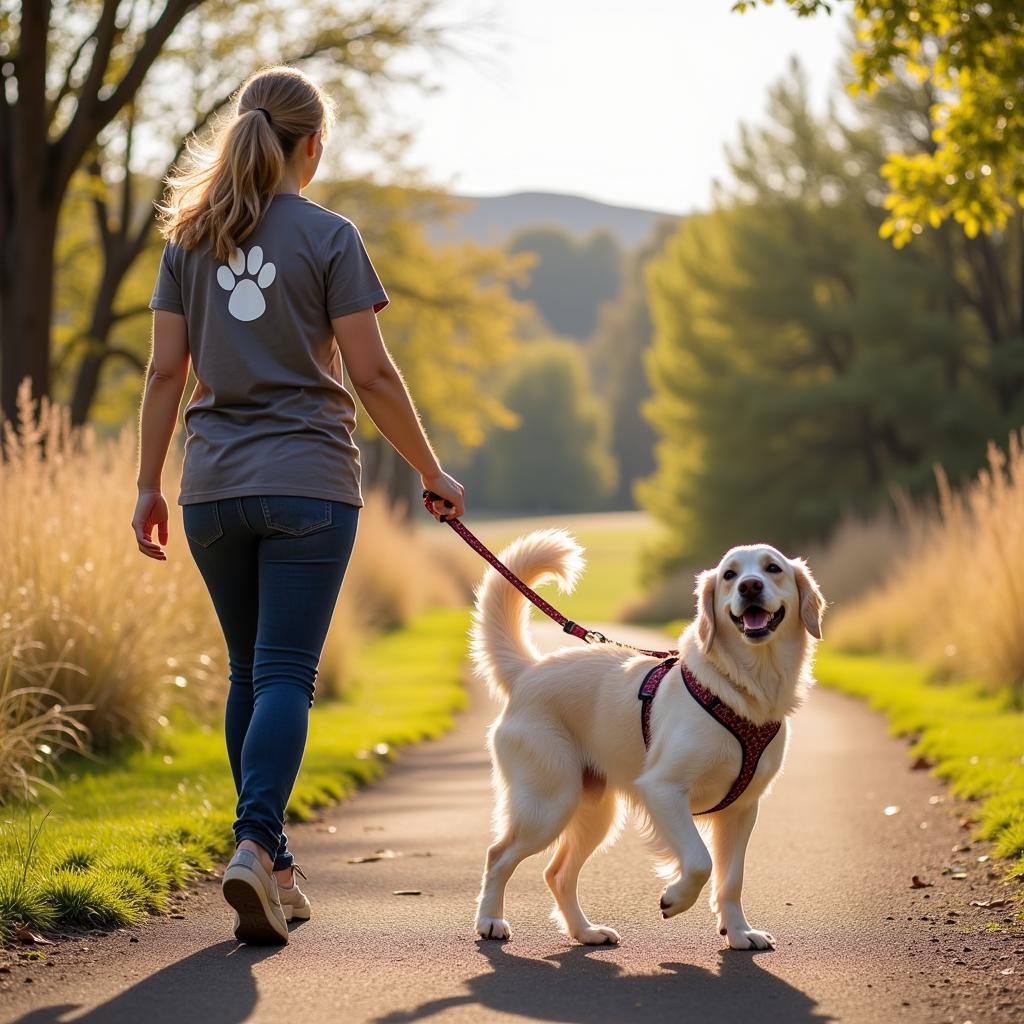 Humane Society Volunteer Walking a Dog in Loveland, Colorado