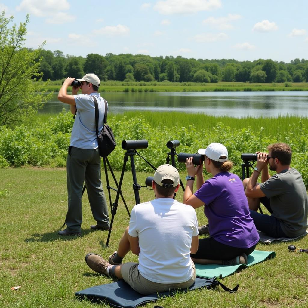 Birders observing birds at Mary River State Park in collaboration with the Indiana Audubon Society.