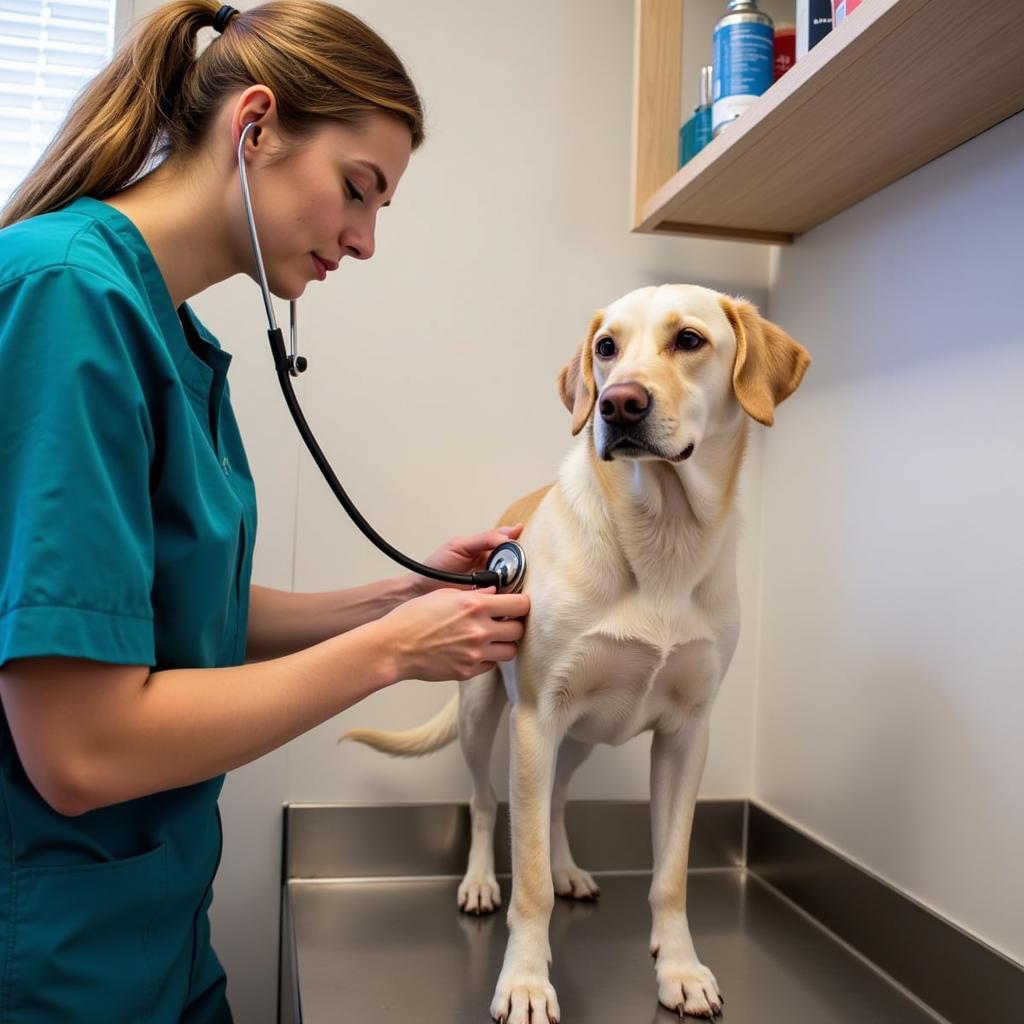 A veterinarian providing care to an animal at the Kingman Humane Society clinic.