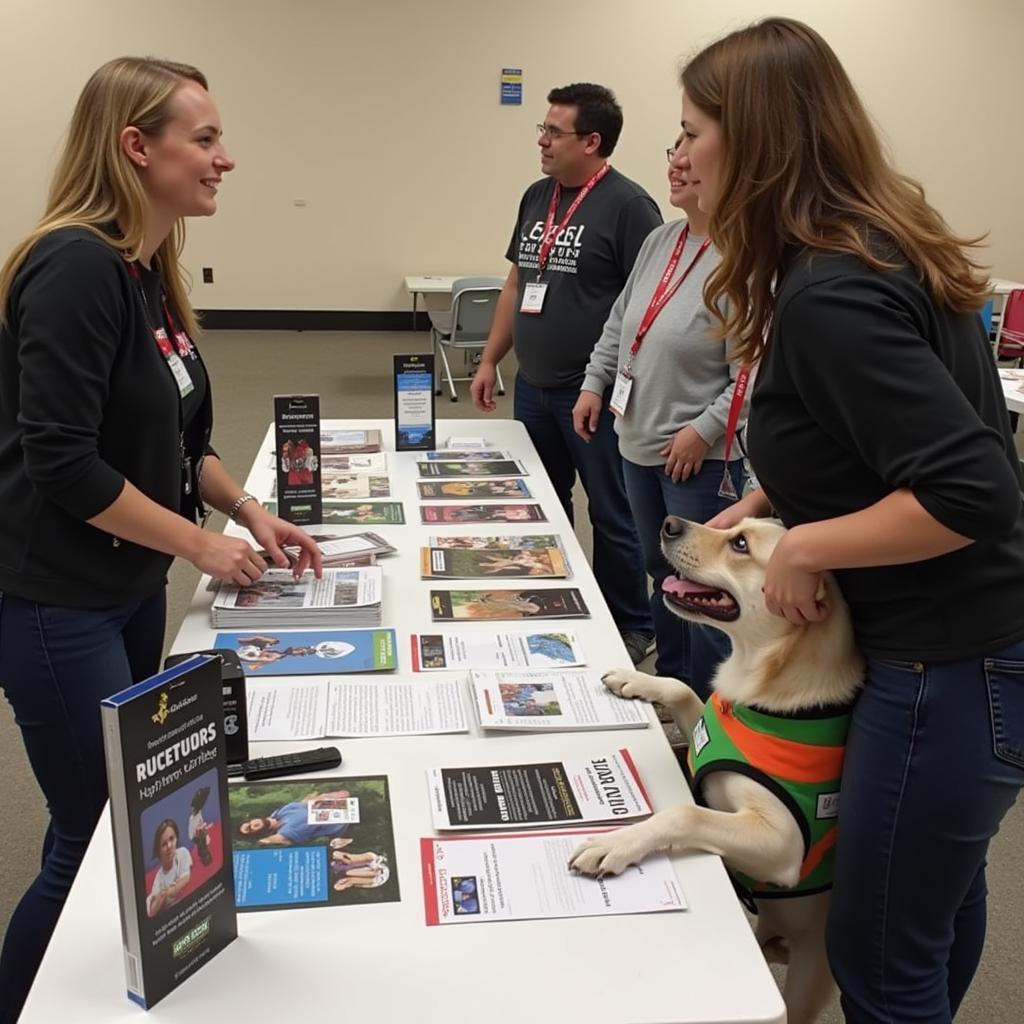 Klamath Humane Society staff members conducting a community outreach event, educating the public about responsible pet ownership and animal welfare.