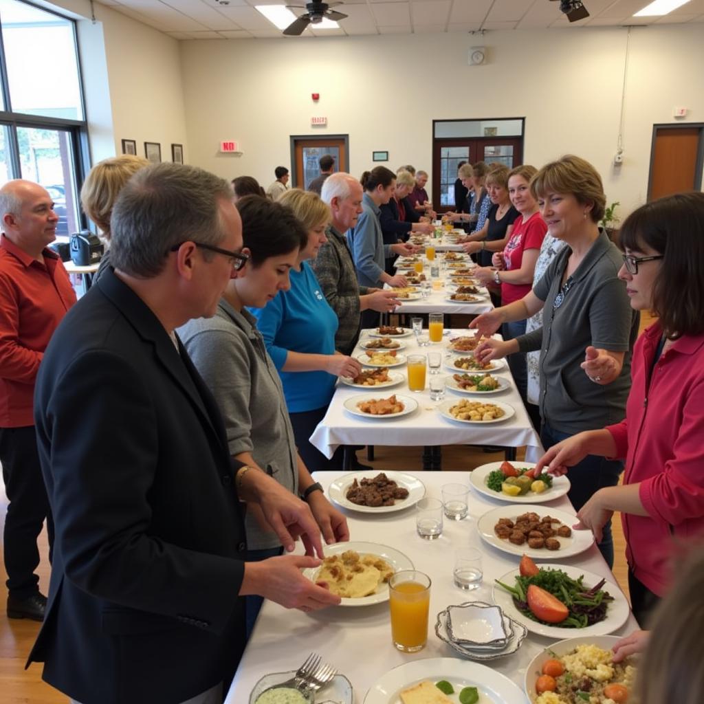 Lewis-Pacific Swiss Society members and local community members interacting at a community event.