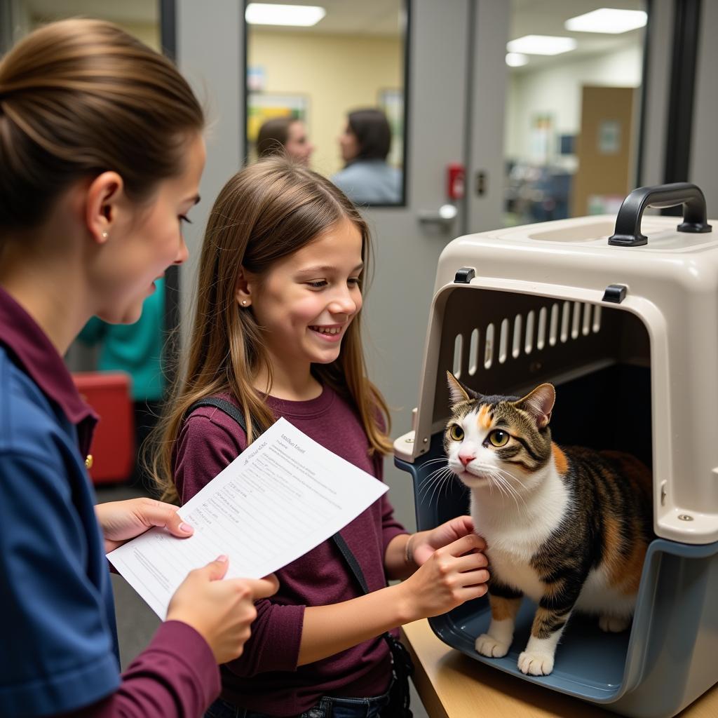 A cat being adopted at the Marion Area Humane Society