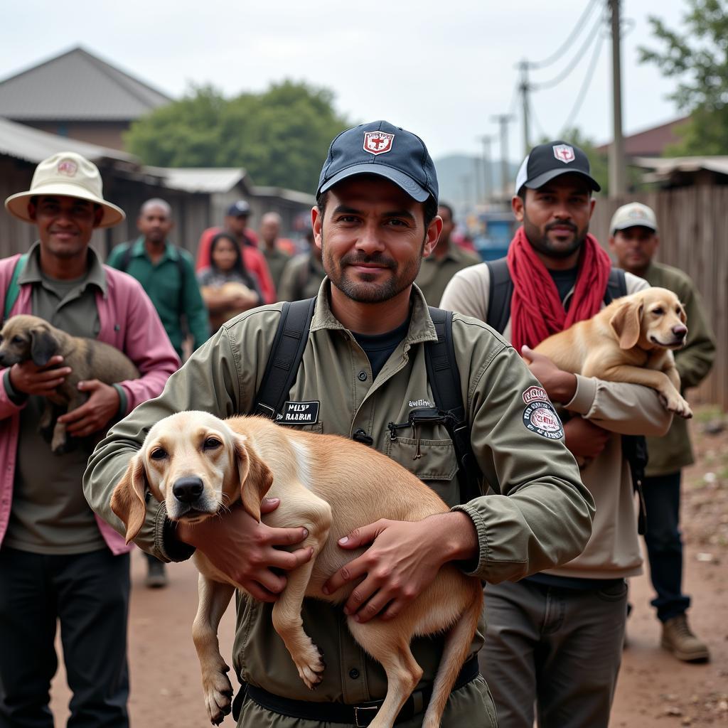 Volunteers rescuing animals after the Maui wildfires, showing the dedication and compassion of those involved in helping affected animals.