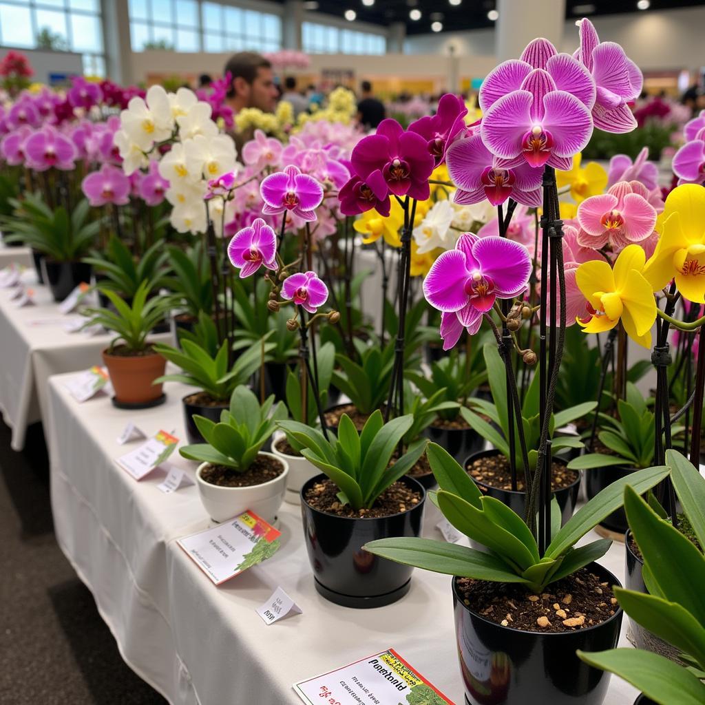 A dazzling display of prize-winning orchids at the Michigan Orchid Society's annual show.