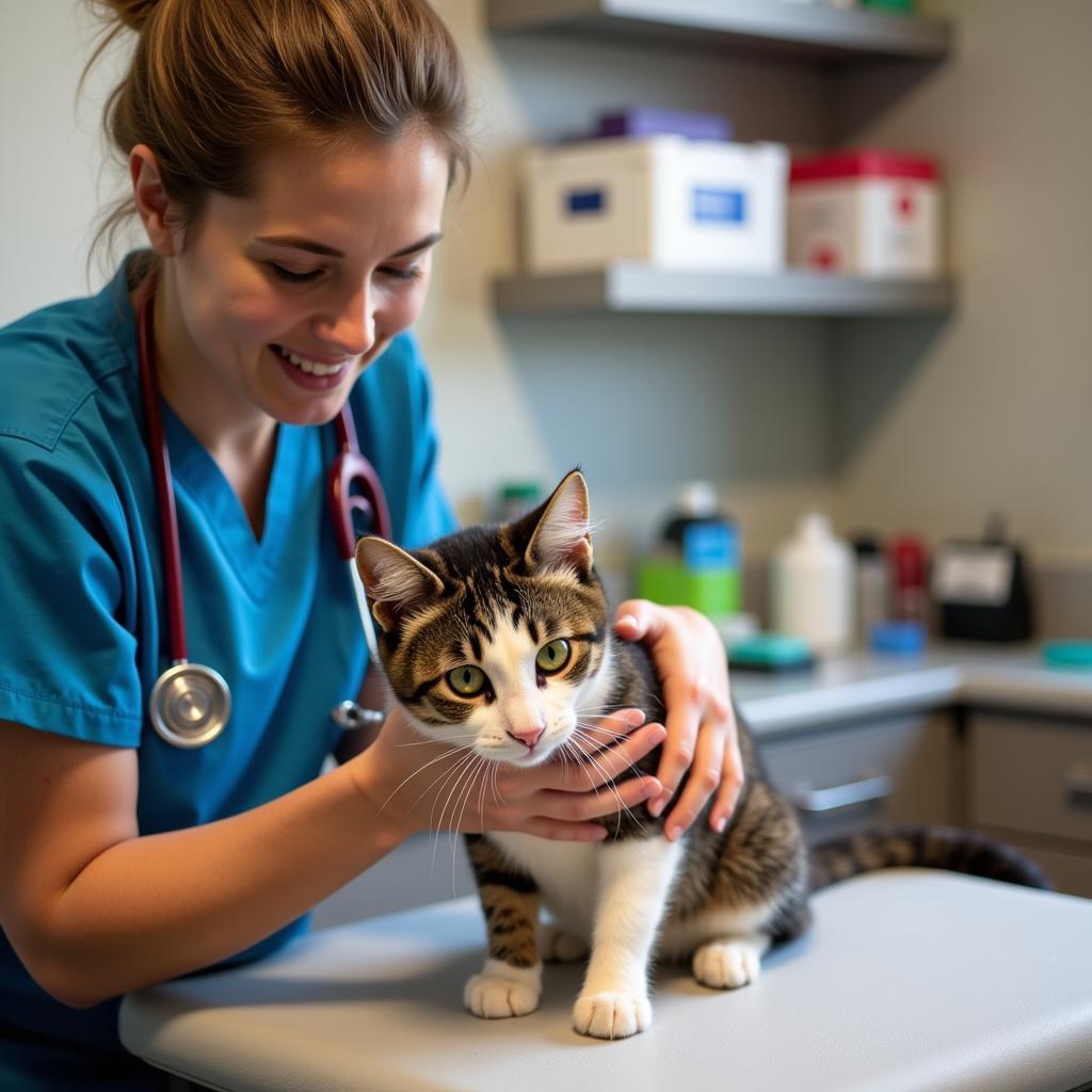 Veterinarian examining a cat at the Moab Humane Society