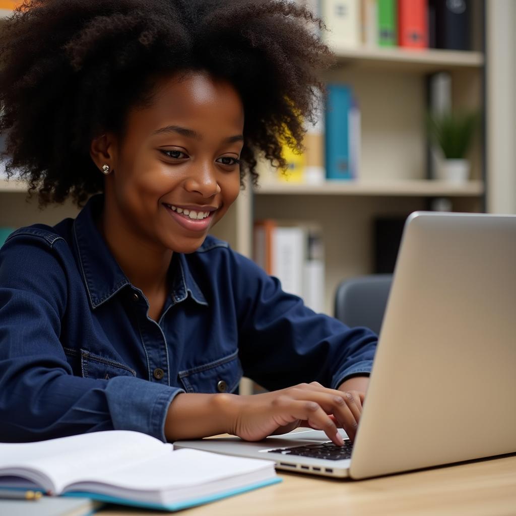 A student working on an NSBE scholarship application.