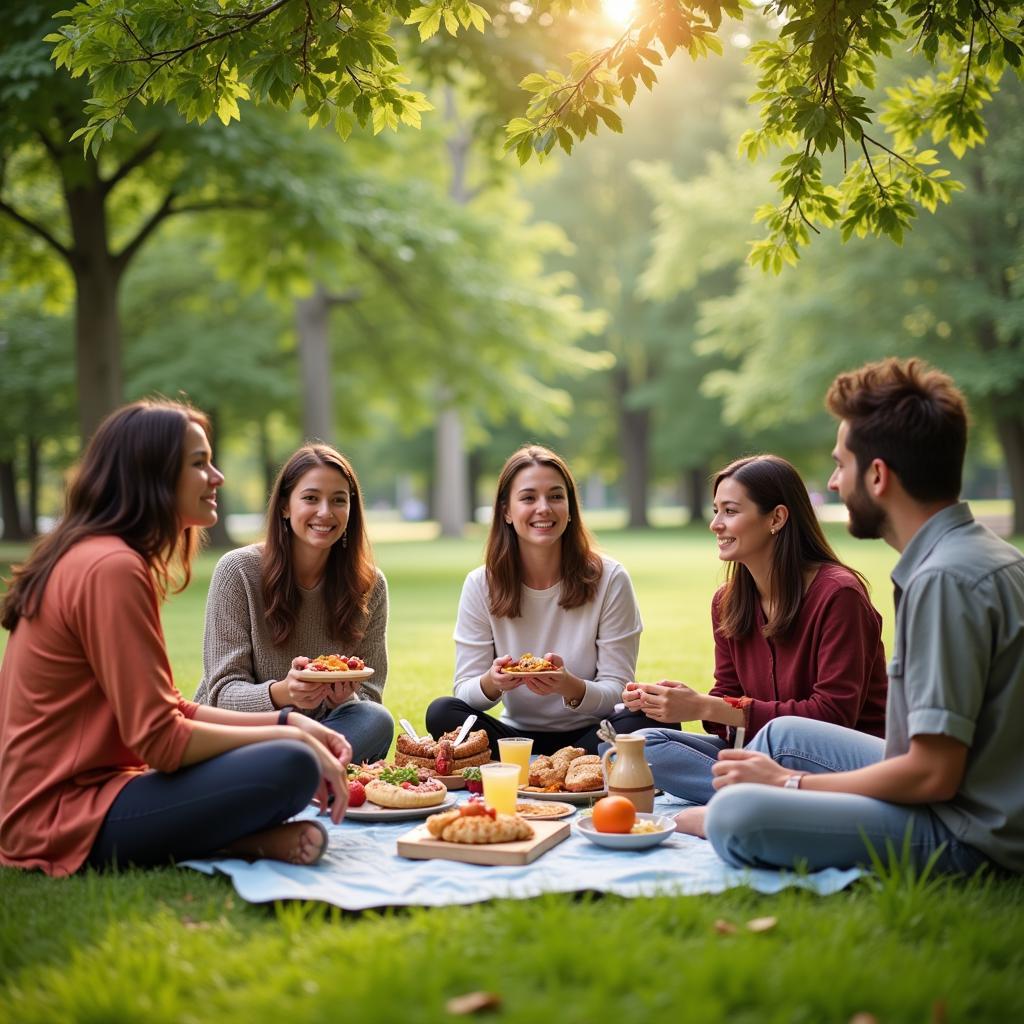 A diverse group of people enjoying a peaceful summer gathering