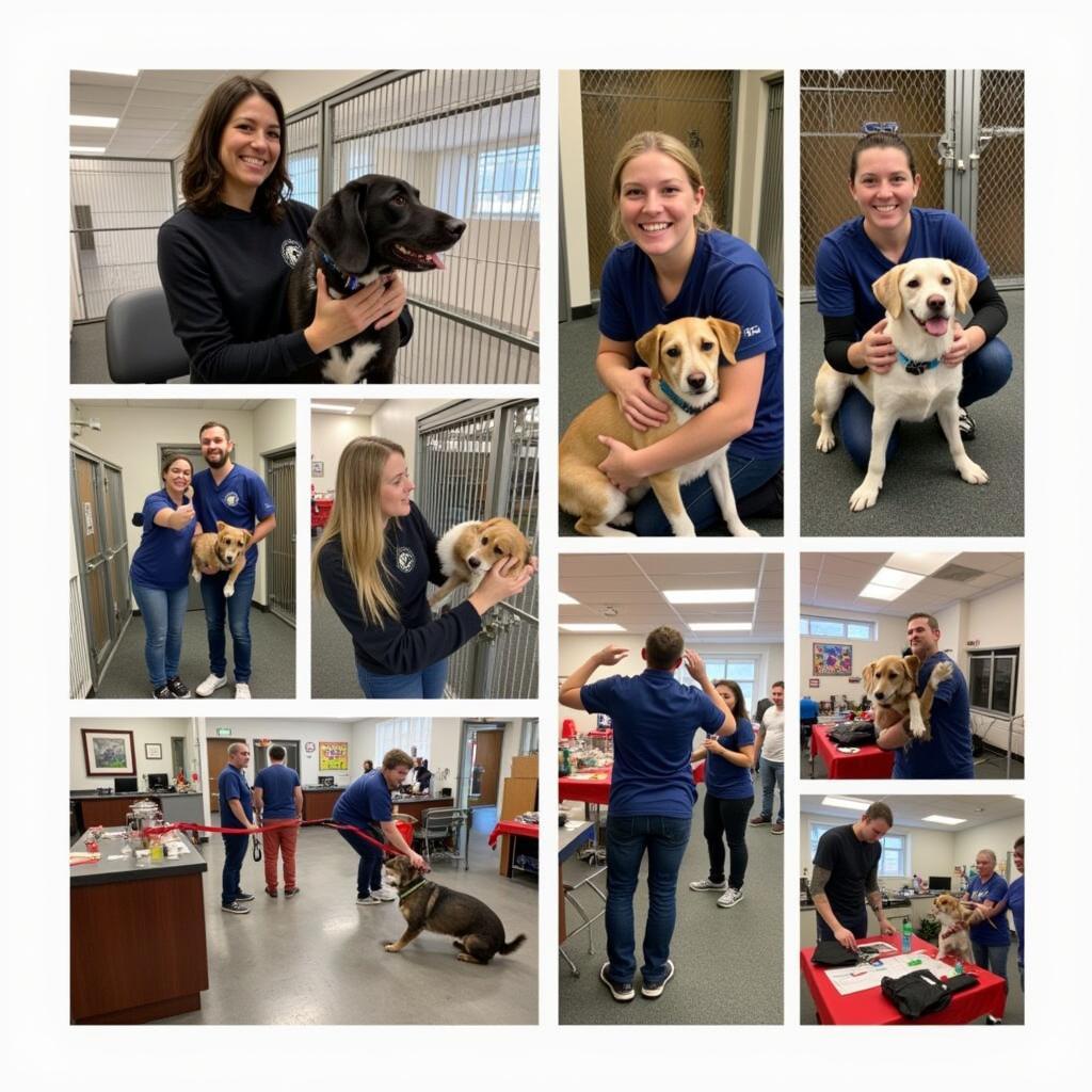 Volunteers at the Pell City Alabama Humane Society caring for animals.