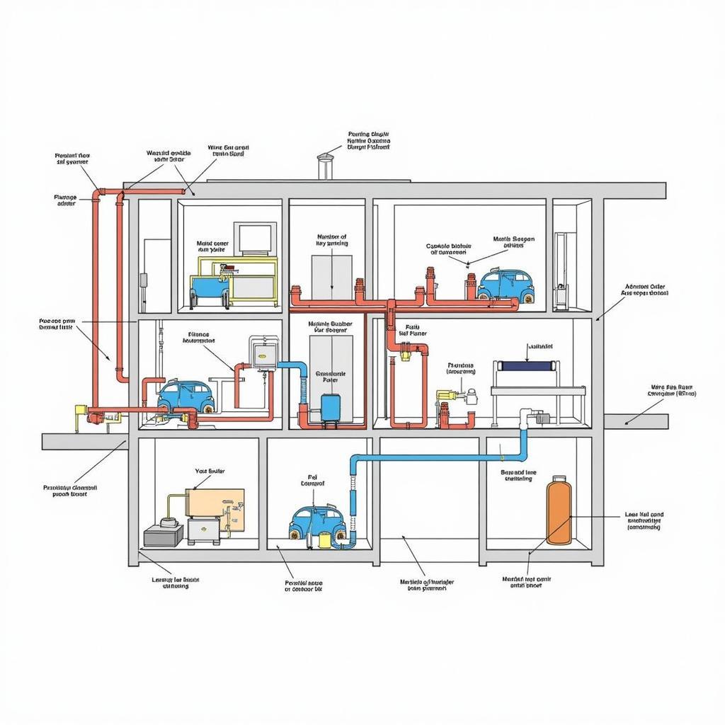 Diagram of a complex plumbing system designed according to ASPE standards