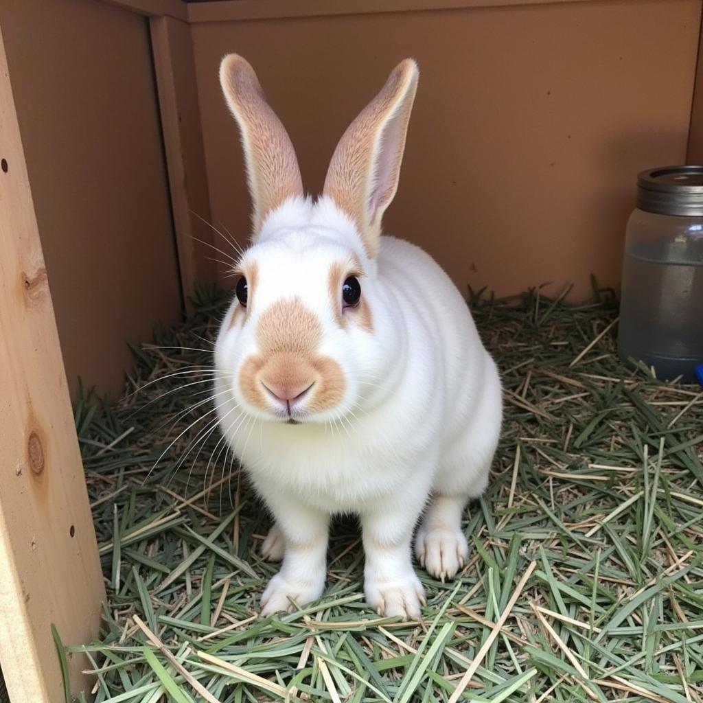 Rabbit in its hutch at the Potsdam Humane Society