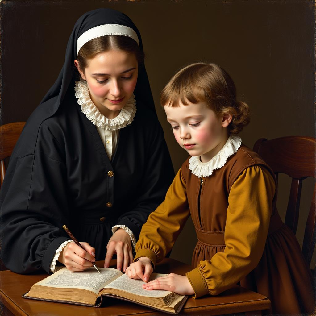 Puritan Woman Teaching a Child