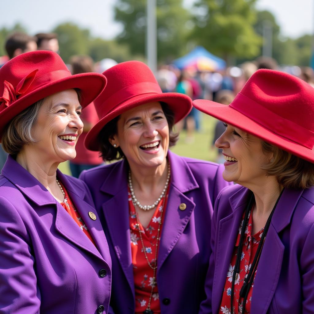 Red Hatters Gathering for an Event