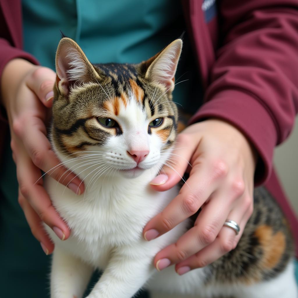 A cat receiving affection at Safehaven Humane Society