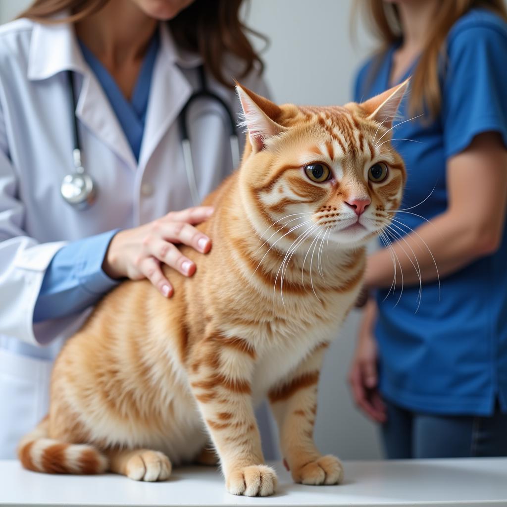 A senior cat receiving veterinary care