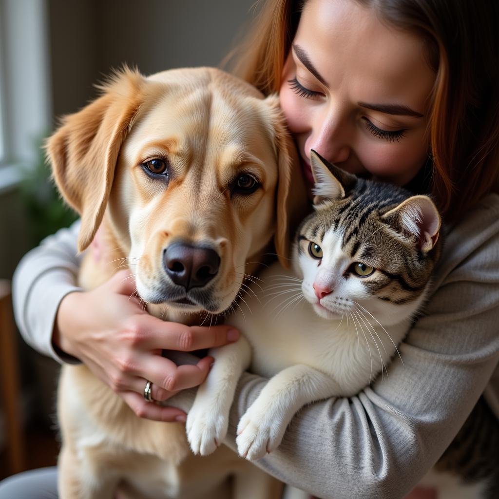 Senior pets receiving affection