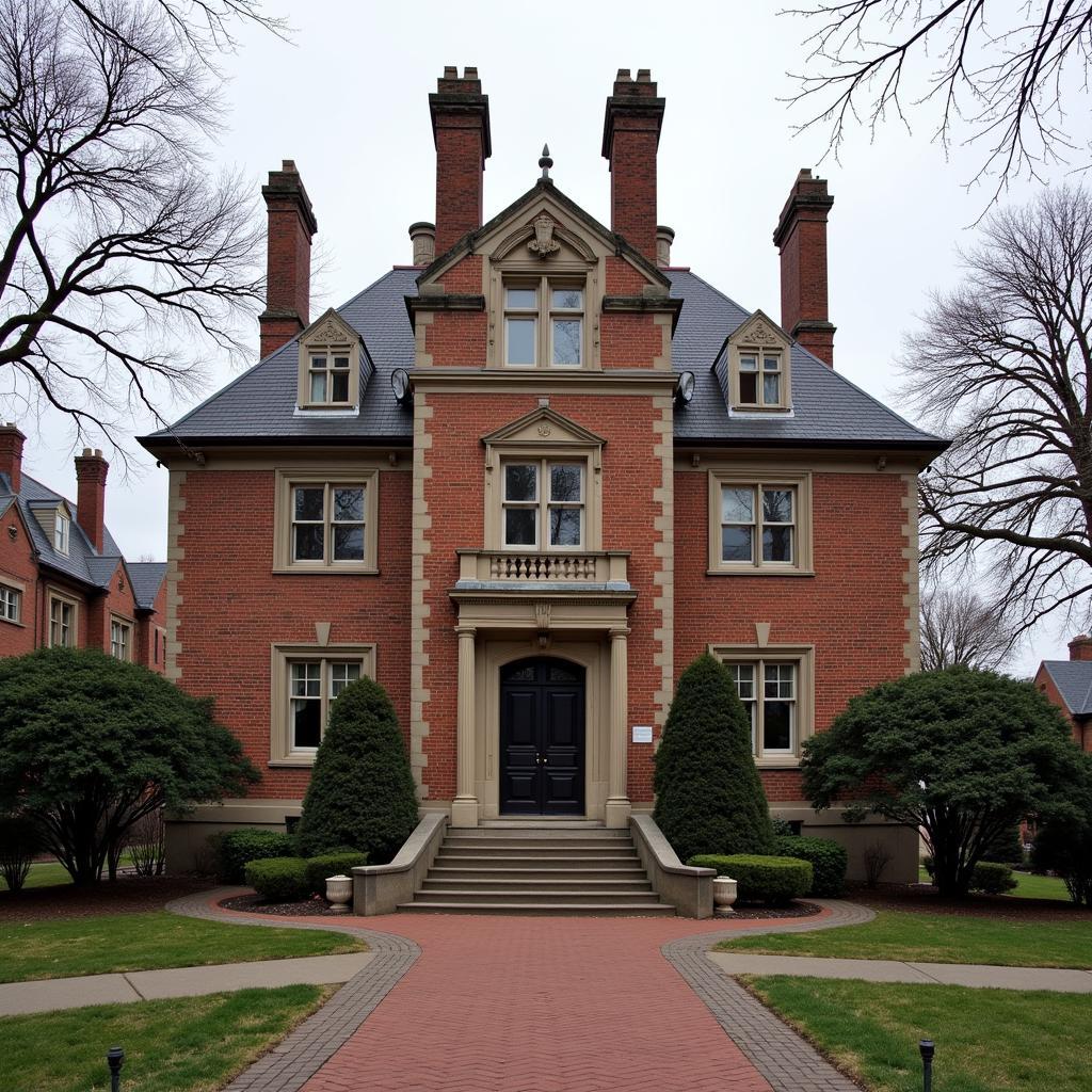 The exterior of the Skull and Bones building, also known as "The Tomb", at Yale University.