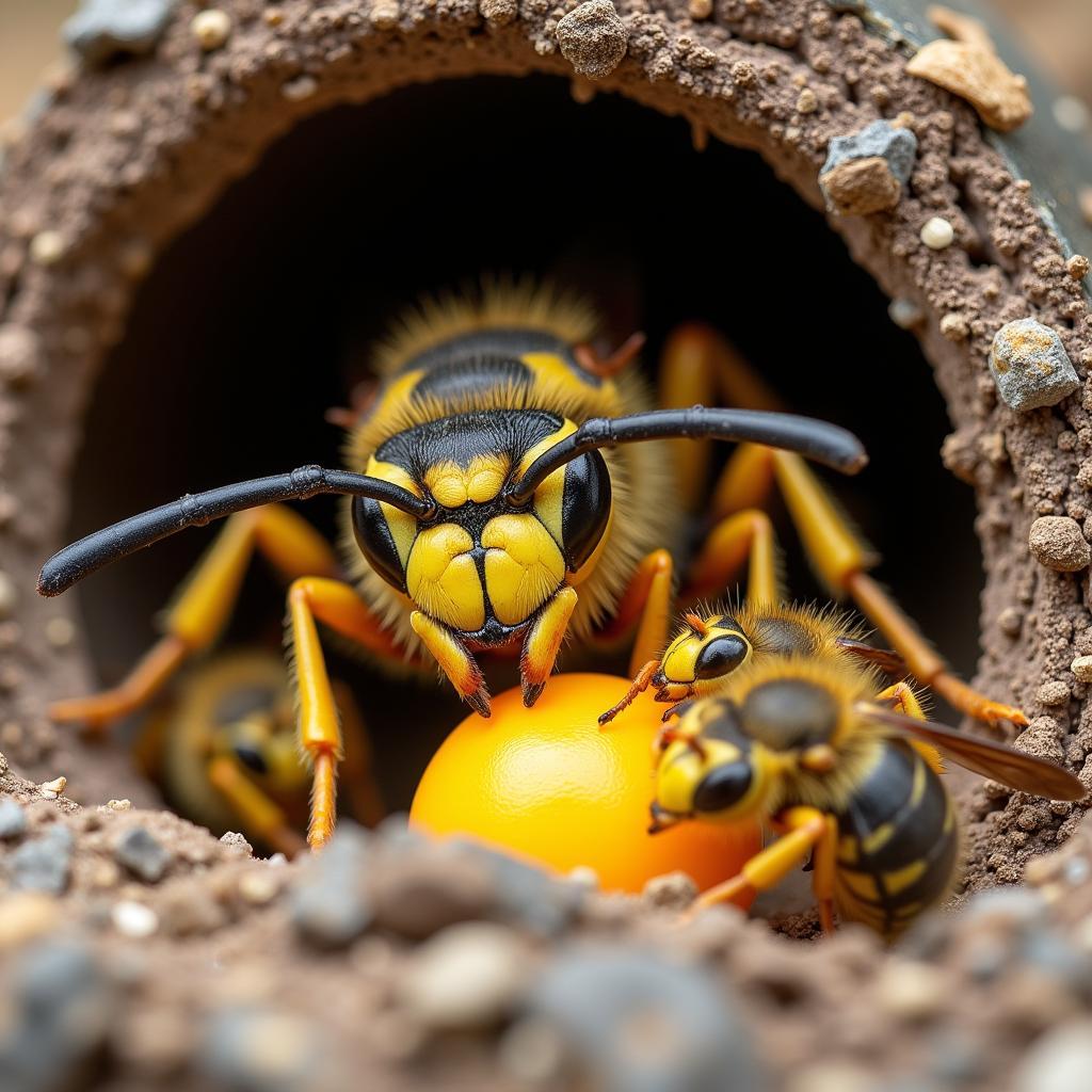 Snow Yellowjacket Queen Laying Eggs