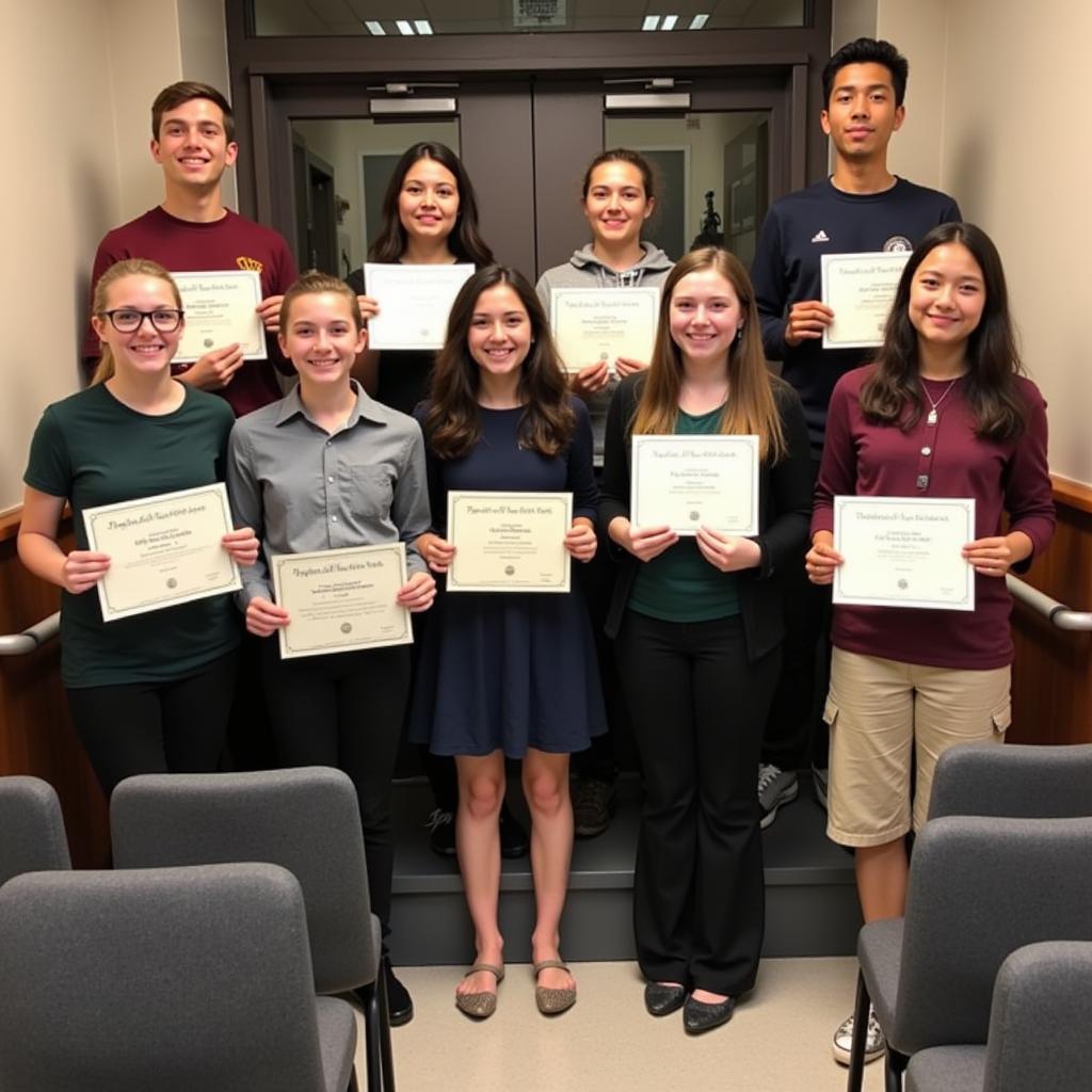 Students receiving their honors society certificates