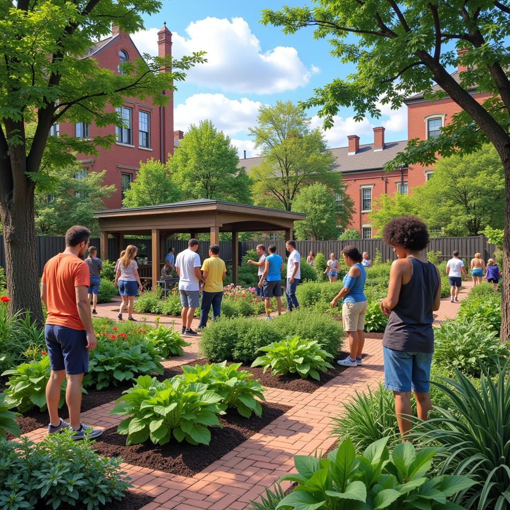 Residents tending to the community garden in Society Hill Newark NJ