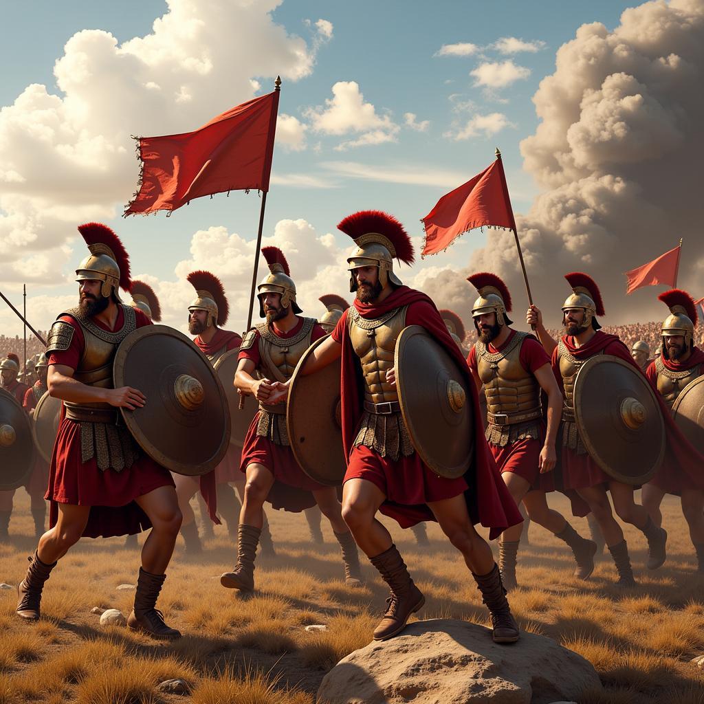 Spartan phalanx formation in battle