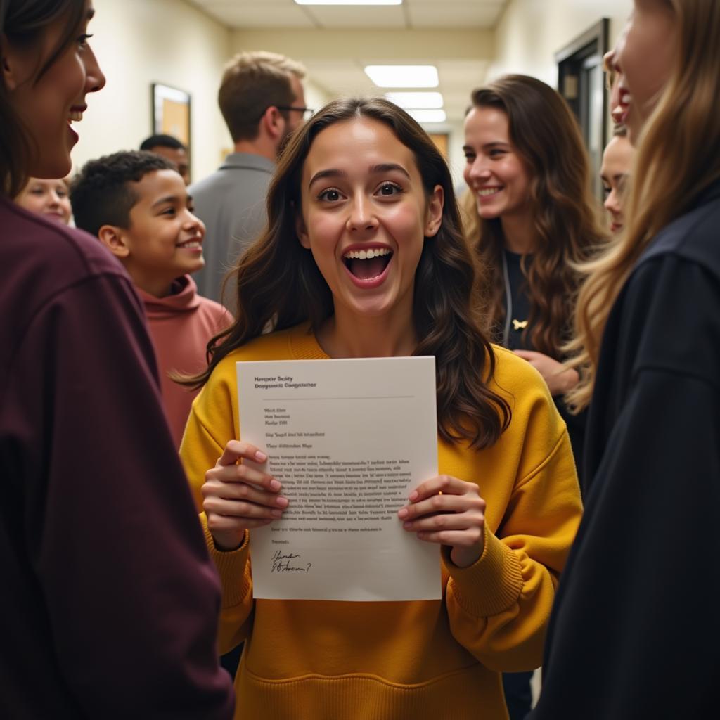 Student Joyfully Reading Honor Society Acceptance Letter