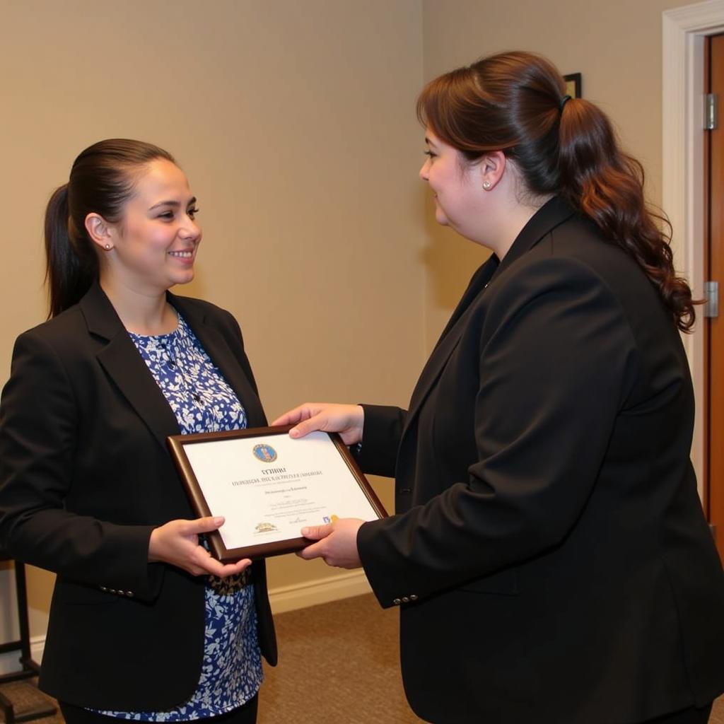 Student receiving an honor society award