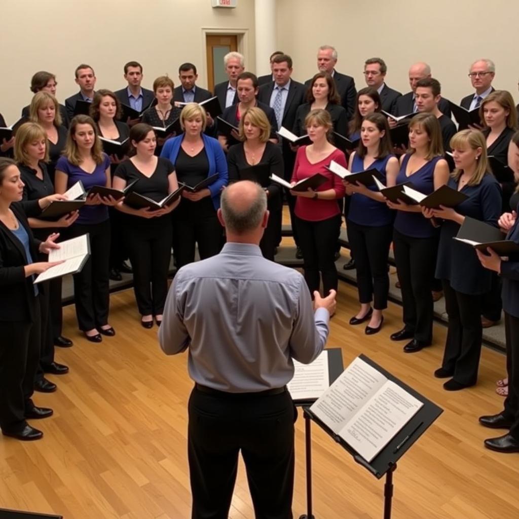 Summit Choral Society members rehearsing in a hall