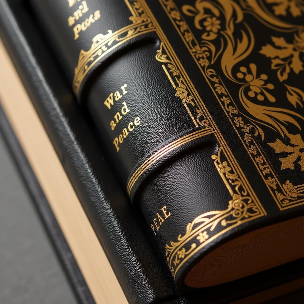 A detailed view of the binding and spine of the Folio Society's War and Peace edition.