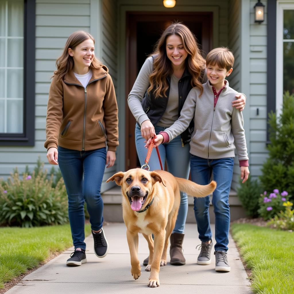 A happy family welcomes their newly adopted dog home from the Washington County Humane Society.