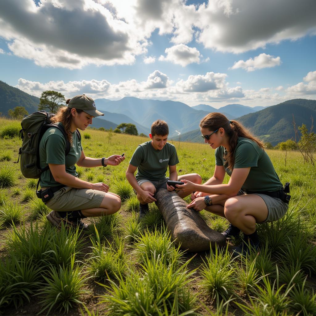 WCS Conservation Efforts: Field researchers studying wildlife in their natural habitat.