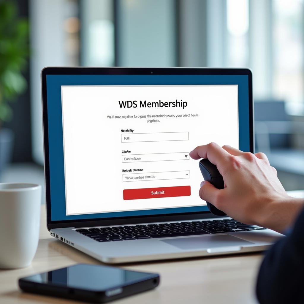 A computer screen displaying the WDS membership application