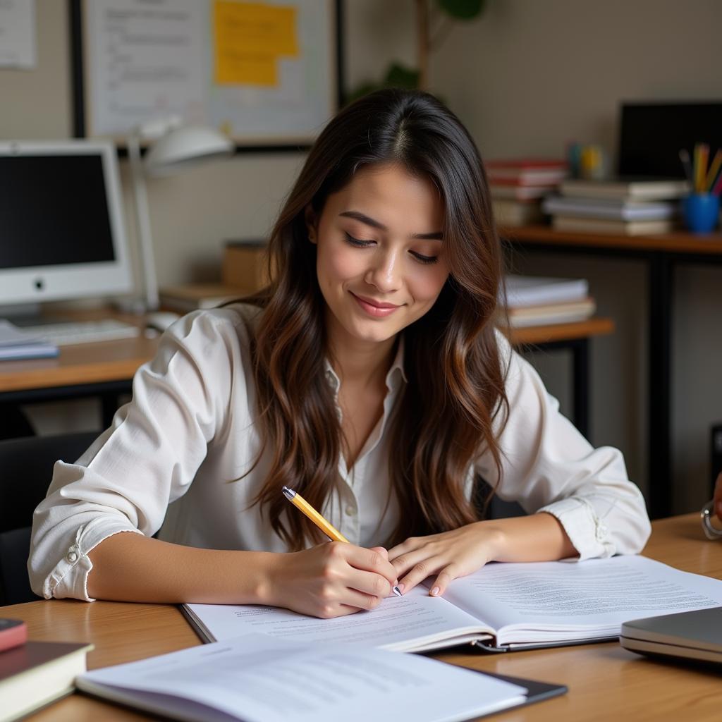 Teacher Writing a Recommendation Letter for Honor Society