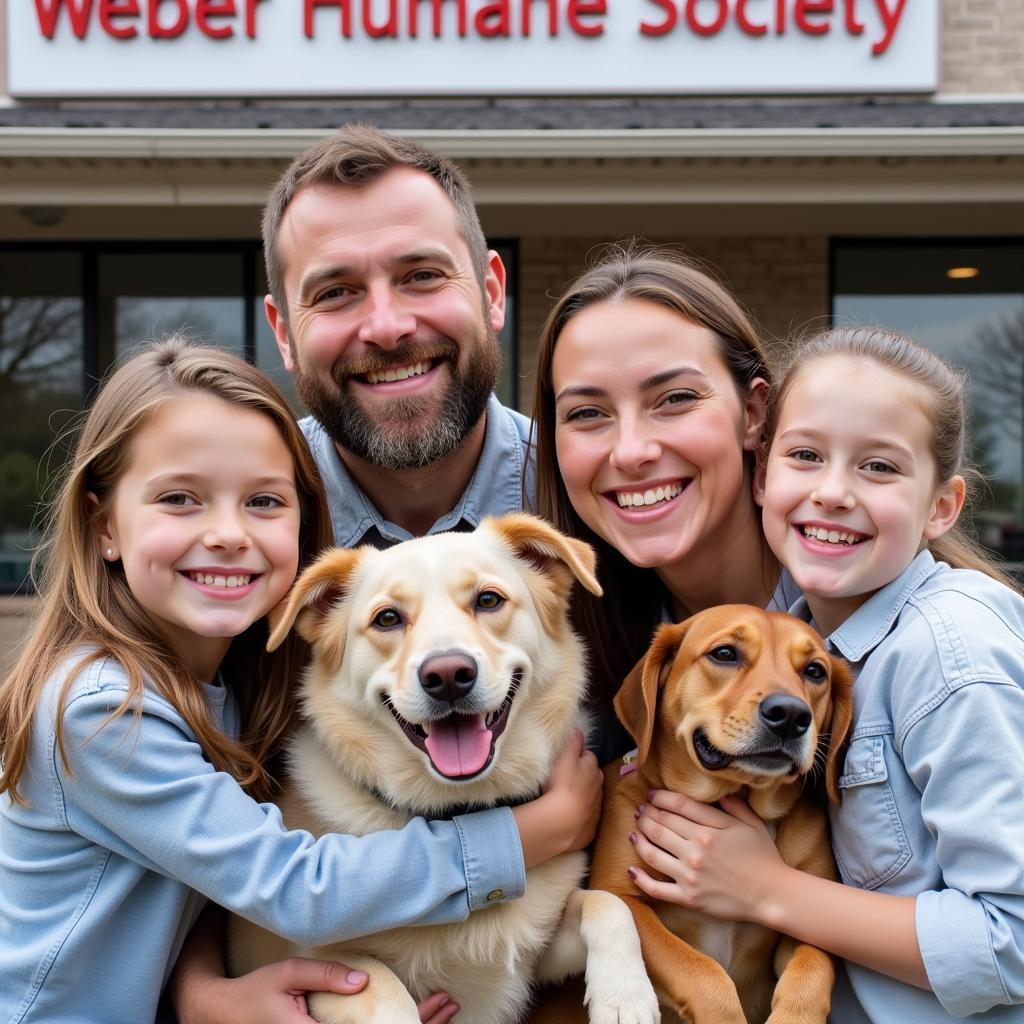 Happy family adopting a pet from the Weber Humane Society