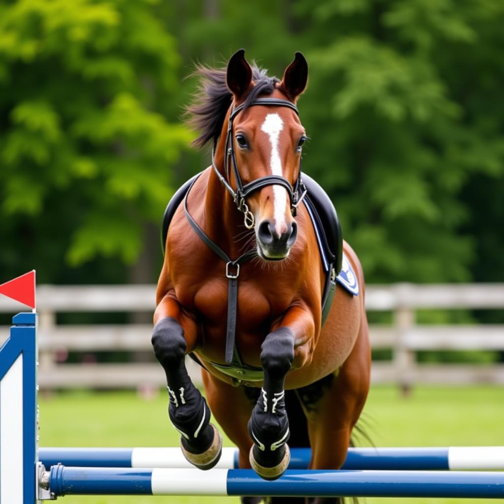 A Beautiful Bay American Warmblood Demonstrating Athleticism