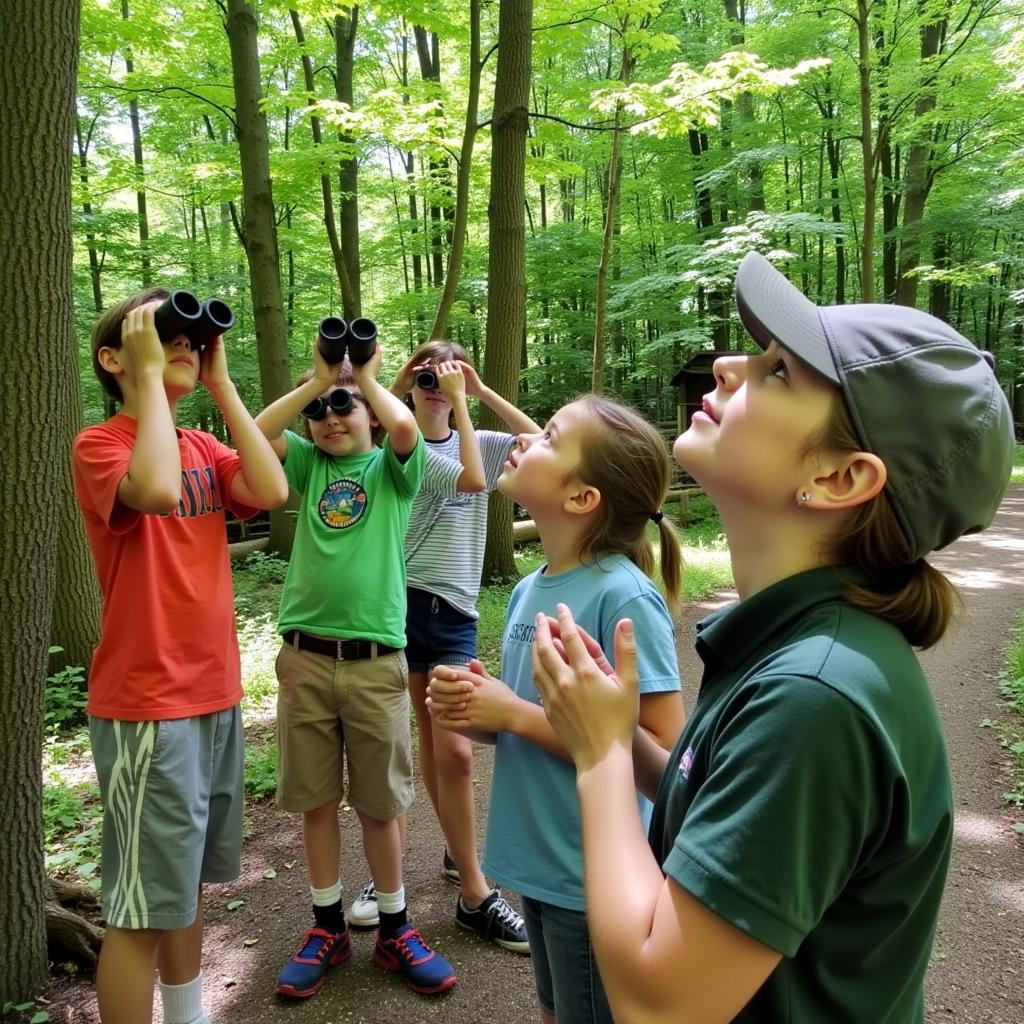 Children birdwatching with binoculars