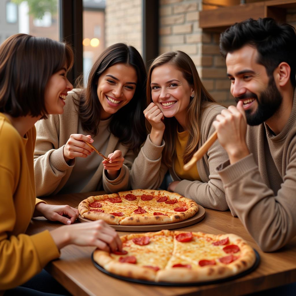 Diverse Group Sharing Pizza and Conversation