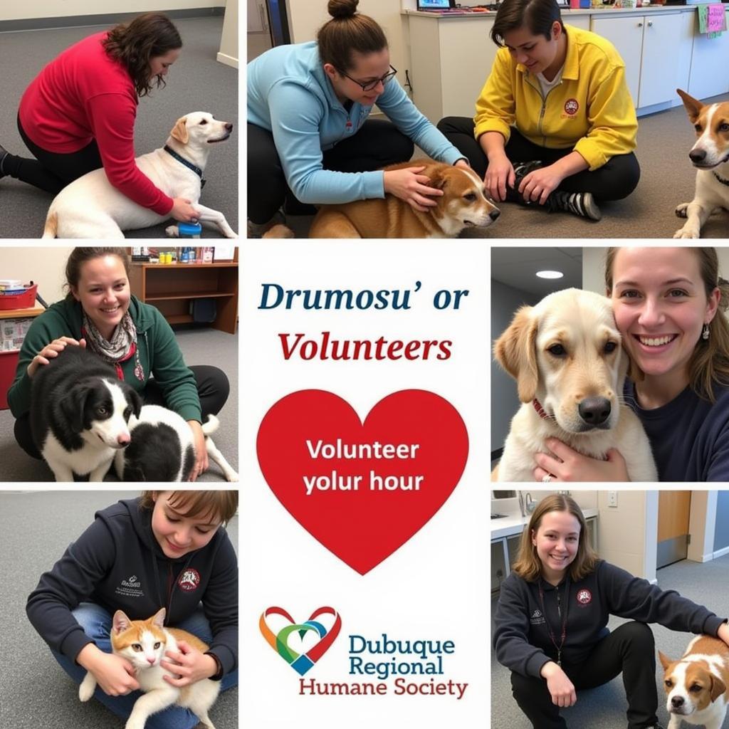 Volunteers interacting with animals at the shelter