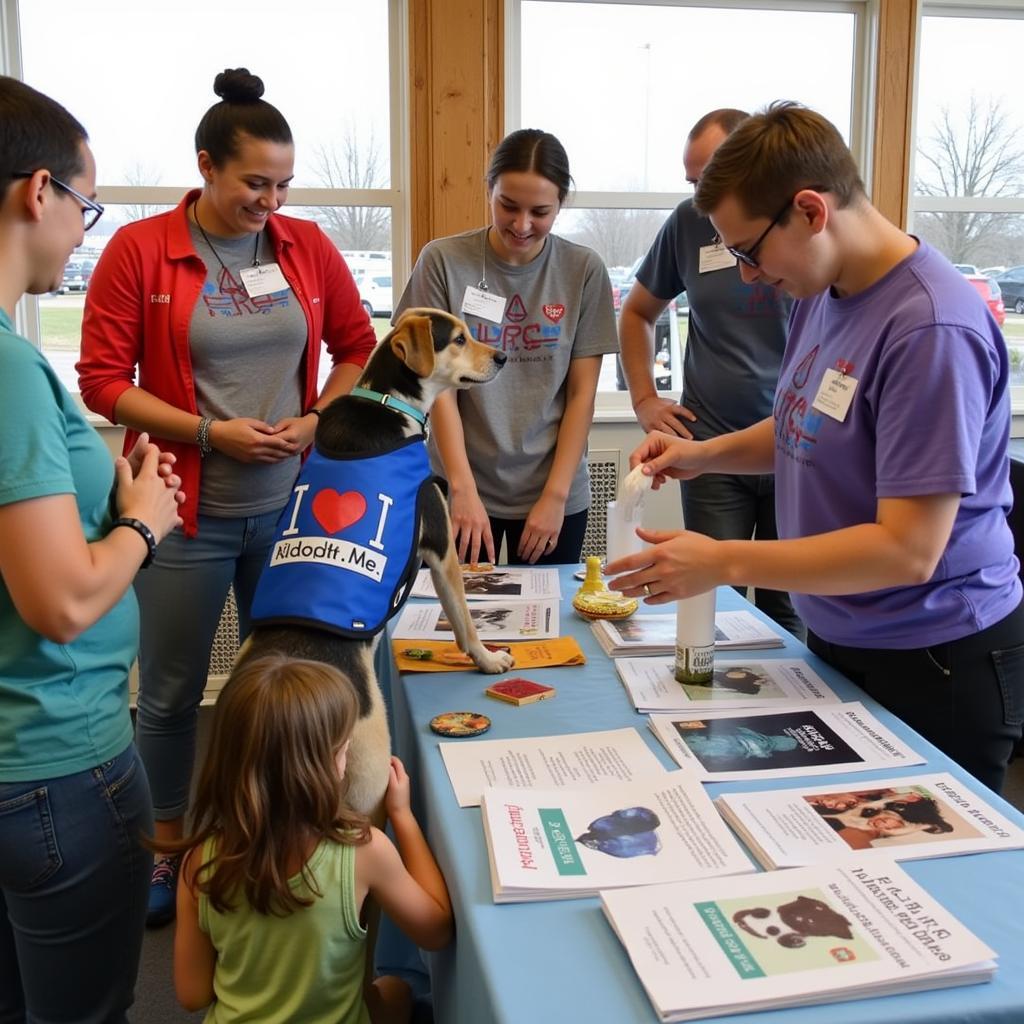 Faribault Humane Society Community Outreach: A photograph showcasing the community involvement of the Faribault Humane Society, including volunteers interacting with community members and educating them about responsible pet ownership.