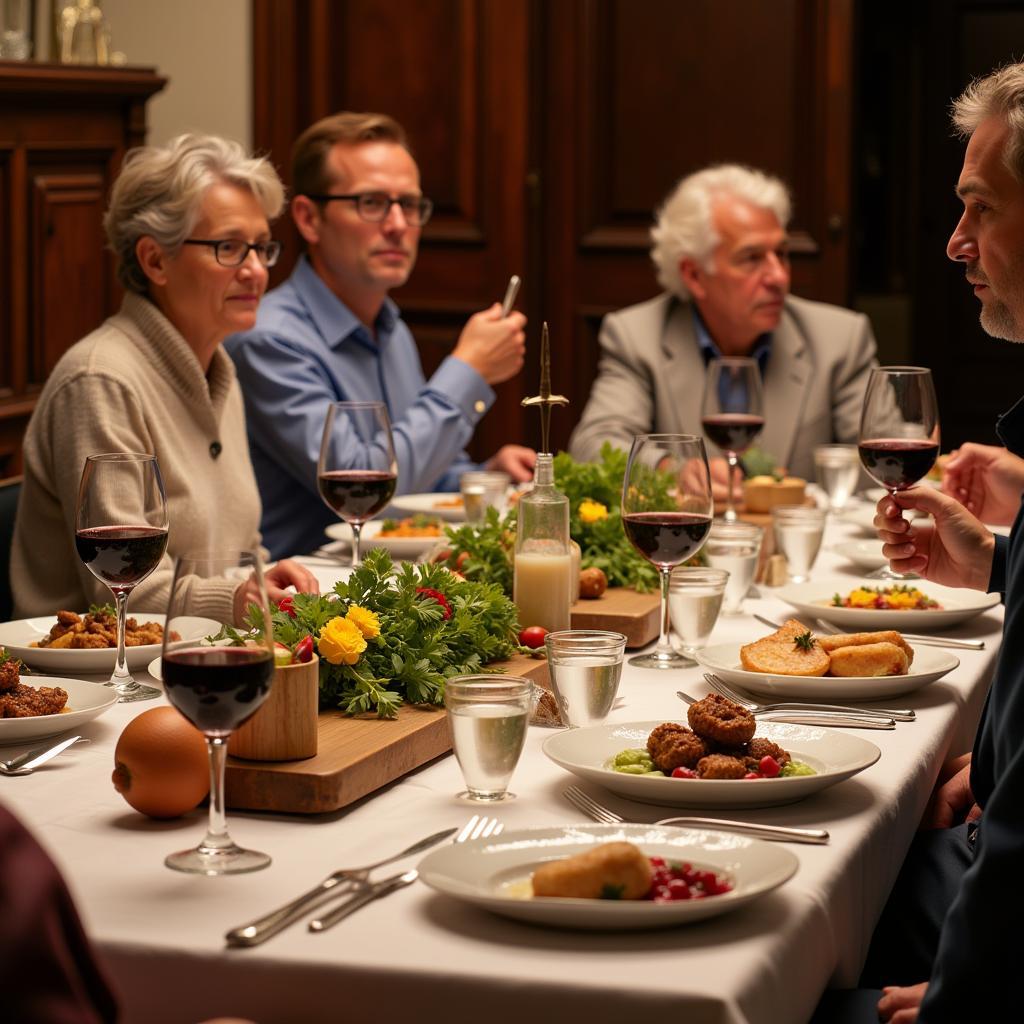 Members of the Foley Food and Wine Society enjoying a multi-course dinner paired with exquisite wines in an elegant setting.