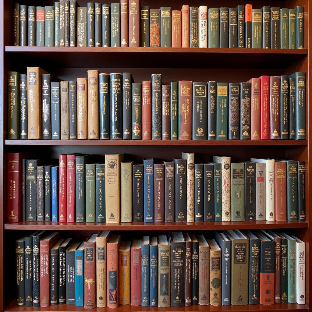 A collection of Folio Society books on a bookshelf.